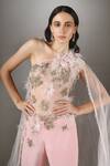Buy_Anjum Qureshi_Pink Georgette Embroidery Metallic Asymmetric Bodysuit And Pant Set _Online_at_Aza_Fashions