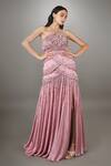 Buy_Anjum Qureshi_Pink Organza, Satin Floral, Sequin Embroidered Layered Gown _at_Aza_Fashions