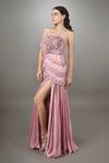 Anjum Qureshi_Pink Organza, Satin Floral, Sequin Embroidered Layered Gown _Online_at_Aza_Fashions