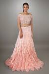 Buy_Anjum Qureshi_Pink Organza, Net Floral, Tassel Straight Embroidered Ruffle Textured Gown _at_Aza_Fashions
