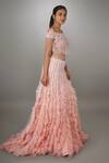 Anjum Qureshi_Pink Organza, Net Floral, Tassel Straight Embroidered Ruffle Textured Gown _Online_at_Aza_Fashions