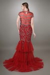 Shop_Anjum Qureshi_Red Net And Silk Embroidered Silver Metallic Work Round Fray Textured Mermaid Gown _at_Aza_Fashions