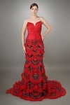 Buy_Anjum Qureshi_Red Satin, Net And Organza Self & Sculpted Bodice Embroidered Mermaid Gown _at_Aza_Fashions