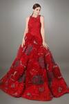 Buy_Anjum Qureshi_Red Georgette, Satin And Net 3d Appliques Round Ruffle Textured Ball Gown _at_Aza_Fashions