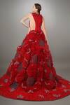 Shop_Anjum Qureshi_Red Georgette, Satin And Net 3d Appliques Round Ruffle Textured Ball Gown _at_Aza_Fashions