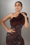 Buy_Anjum Qureshi_Wine Net And Organza Embroidered Self One Shoulder Sculpted Bodice Gown _Online_at_Aza_Fashions