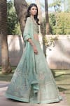 Shop_Sahil Kochhar_Green Net, Silk Organza Square Neck Aziza Bridal Lehenga Set _at_Aza_Fashions