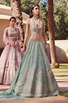 Sahil Kochhar_Green Net, Silk Organza Square Neck Aziza Bridal Lehenga Set _Online_at_Aza_Fashions