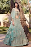 Buy_Sahil Kochhar_Green Net, Silk Organza Square Neck Aziza Bridal Lehenga Set _Online_at_Aza_Fashions