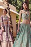 Shop_Sahil Kochhar_Green Net, Silk Organza Square Neck Aziza Bridal Lehenga Set _Online_at_Aza_Fashions