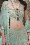 Sahil Kochhar_Green Net, Silk Organza Square Neck Aziza Bridal Lehenga Set _at_Aza_Fashions