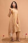 Shop_Anushka Repswal - Sewing Love_Beige Kurta Malai Chanderi Embroidery Floral Notched Set  _at_Aza_Fashions