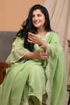 Buy_Anushka Repswal - Sewing Love_Green Kurta Malai Chanderi Plain Round Pleated Set _at_Aza_Fashions