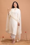 Buy_Anushka Repswal - Sewing Love_Ivory Kurta Malai Chanderi Embroidery Pearl V Neck Set  _at_Aza_Fashions