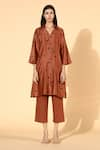 Buy_Meadow_Brown Tunic Silk Chanderi Pants Cotton Linen Inner And Set  _at_Aza_Fashions