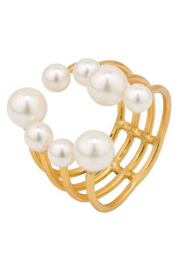 Shop_Anaash_Gold Plated Pearl Manufactured Embellished Designer Ring _at_Aza_Fashions