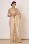 Buy_AHARIN INDIA_Gold Pure Banarasi Silk Lining Cotton And Shantoon Woven Saree With Blouse _at_Aza_Fashions