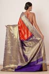 Shop_AHARIN INDIA_Red Pure Dharmavaram Silk Lining Cotton And Shantoon Woven Saree With Blouse _at_Aza_Fashions