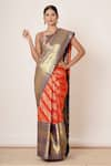 Buy_AHARIN INDIA_Red Pure Dharmavaram Silk Lining Cotton And Shantoon Woven Saree With Blouse _at_Aza_Fashions