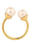 Anaash_White Metal And Pearl Ring - Set Of 3_at_Aza_Fashions