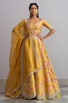 Buy_Anushree Reddy_Yellow Raw Silk Hayaat Floral Print Lehenga Set_at_Aza_Fashions