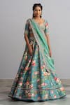 Anushree Reddy_Blue Raw Silk Dupatta Organza Embroidery Bebak Floral Print Bridal Lehenga Set_Online_at_Aza_Fashions