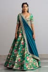 Anushree Reddy_Green Raw Silk Bebak Floral Print Lehenga Set_Online_at_Aza_Fashions