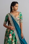 Buy_Anushree Reddy_Green Raw Silk Bebak Floral Print Lehenga Set_Online_at_Aza_Fashions