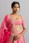 Anushree Reddy_Pink Raw Silk Dupatta Organza Embroidery Riwaayat Bridal Lehenga Set  _Online_at_Aza_Fashions