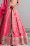 Buy_Anushree Reddy_Pink Raw Silk Dupatta Organza Embroidery Riwaayat Bridal Lehenga Set  _Online_at_Aza_Fashions