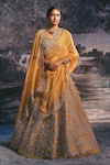 Buy_Anushree Reddy_Yellow Organza Zardozi Square Neck Bridal Lehenga Set_at_Aza_Fashions