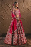 Buy_Anushree Reddy_Red Organza Embroidery Zardozi Square Neck Bridal Lehenga Set  _at_Aza_Fashions