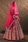 Shop_Anushree Reddy_Red Organza Embroidery Zardozi Square Neck Bridal Lehenga Set  _at_Aza_Fashions