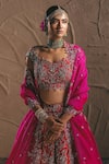 Anushree Reddy_Red Organza Embroidery Zardozi Square Neck Bridal Lehenga Set  _Online_at_Aza_Fashions