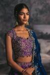Shop_Anushree Reddy_Purple Raw Silk And Organza Zardozi V Neck Bridal Lehenga Set_Online_at_Aza_Fashions