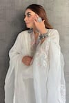 Shop_Anushka Repswal - Sewing Love_Off White Kurta Chanderi Embroidery Floral V Neck Pintuck Set _at_Aza_Fashions