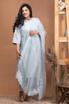 Buy_Anushka Repswal - Sewing Love_Blue Kurta Chanderi Embroidery Sequin Mandarin Collar Set _Online_at_Aza_Fashions