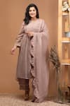 Buy_Anushka Repswal - Sewing Love_Brown Kurta Malai Chanderi Embroidery Floral Round Sleeve Set _Online_at_Aza_Fashions