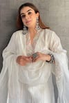 Anushka Repswal - Sewing Love_Off White Kurta Chanderi Embroidery Floral V Neck Pintuck Set _Online_at_Aza_Fashions