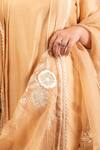 Shop_Anushka Repswal - Sewing Love_Beige Kurta Malai Chanderi Embroidery Floral Notched Set  _Online_at_Aza_Fashions