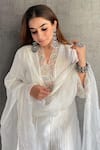 Shop_Anushka Repswal - Sewing Love_Off White Kurta Chanderi Embroidery Floral V Neck Pintuck Set _Online_at_Aza_Fashions