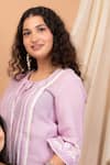 Shop_Anushka Repswal - Sewing Love_Purple Kurta Malai Chanderi Embroidery Pearl Round Set  _at_Aza_Fashions