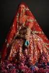 Buy_Ahanthem by Reena_Red Raw Silk Embroidery Sequin Sweetheart Neck Floral Bridal Lehenga Set_Online_at_Aza_Fashions