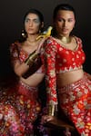 Ahanthem by Reena_Red Raw Silk Embroidery Sequin Sweetheart Floral Bridal Lehenga Set  _at_Aza_Fashions