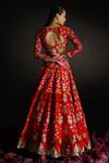 Shop_Ahanthem by Reena_Red Raw Silk Embroidery Sequin V Neck Floral Bridal Lehenga Set_at_Aza_Fashions