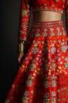 Ahanthem by Reena_Red Raw Silk Embroidery Sequin V Neck Floral Bridal Lehenga Set  _Online