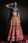 Buy_Ahanthem by Reena_Red Raw Silk Embroidery Cutdana Sweetheart Floral Bridal Lehenga Set _at_Aza_Fashions
