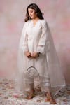 Buy_Anushka Repswal - Sewing Love_Off White Kurta Chanderi Moroccan Scallop V Neck Set  _at_Aza_Fashions