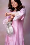 Shop_Anushka Repswal - Sewing Love_Pink Kurta Chanderi Woven Floral Round Pintuck And Pant Set_at_Aza_Fashions