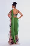 Shop_Aisha Rao_Green Indian Organza Embroidered Divergence Print Ruffle Saree Set  _at_Aza_Fashions